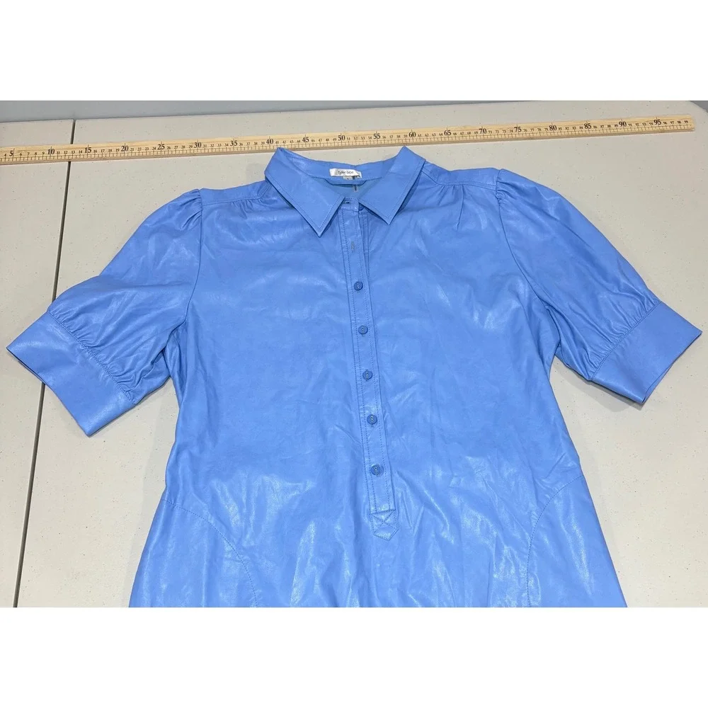Tyler Boe Ziva Shirt Dress Large Cornflower Blue Waxed Finish Belt $250